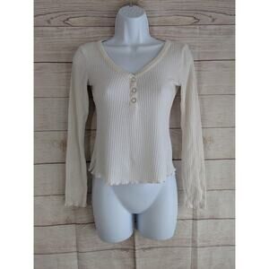 Planet Gold V Neck Ribbed V Neck Top White Women’s Size S
